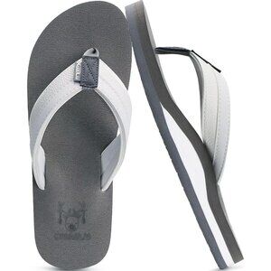 👉 Men's Flip Flop Sandal White Gray Leather Slip On Arch Support Comfort Shoes